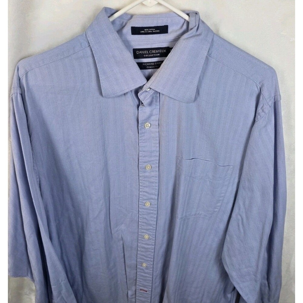 Daniel Cremieux Mens 17.5 - 36 Blue Shirt With Pinstripes